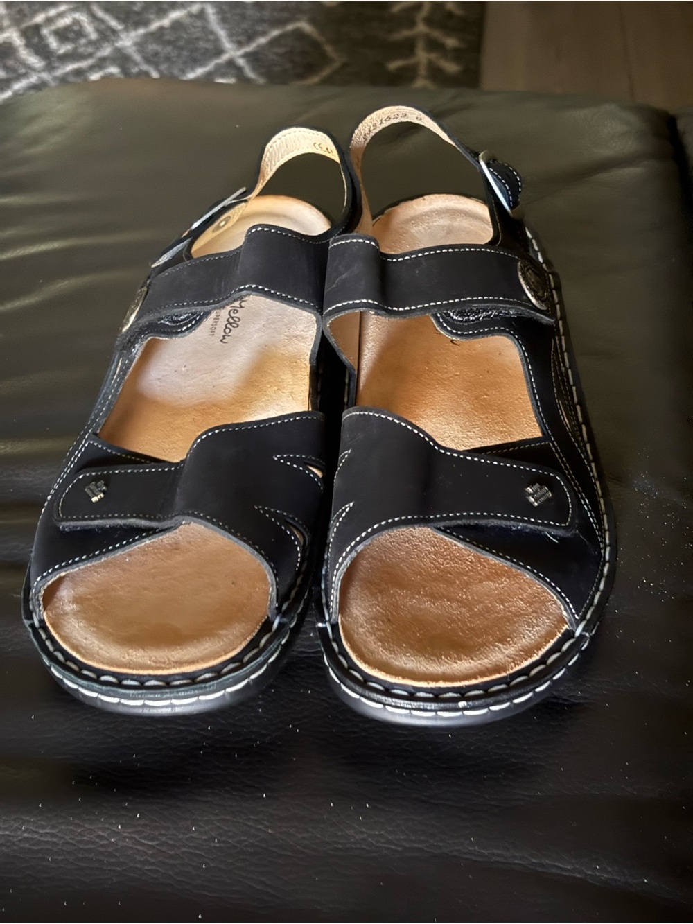 Finn Comfort Black Leather Women's Adjustable Sandals